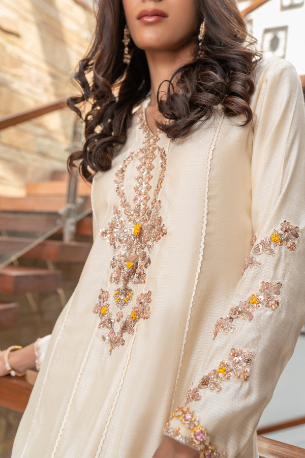 Wahaj M Khan | The Print Story | Cream Cotton TPS Outfit - Official Wahaj M Khan stockist in UK - Sakeena London