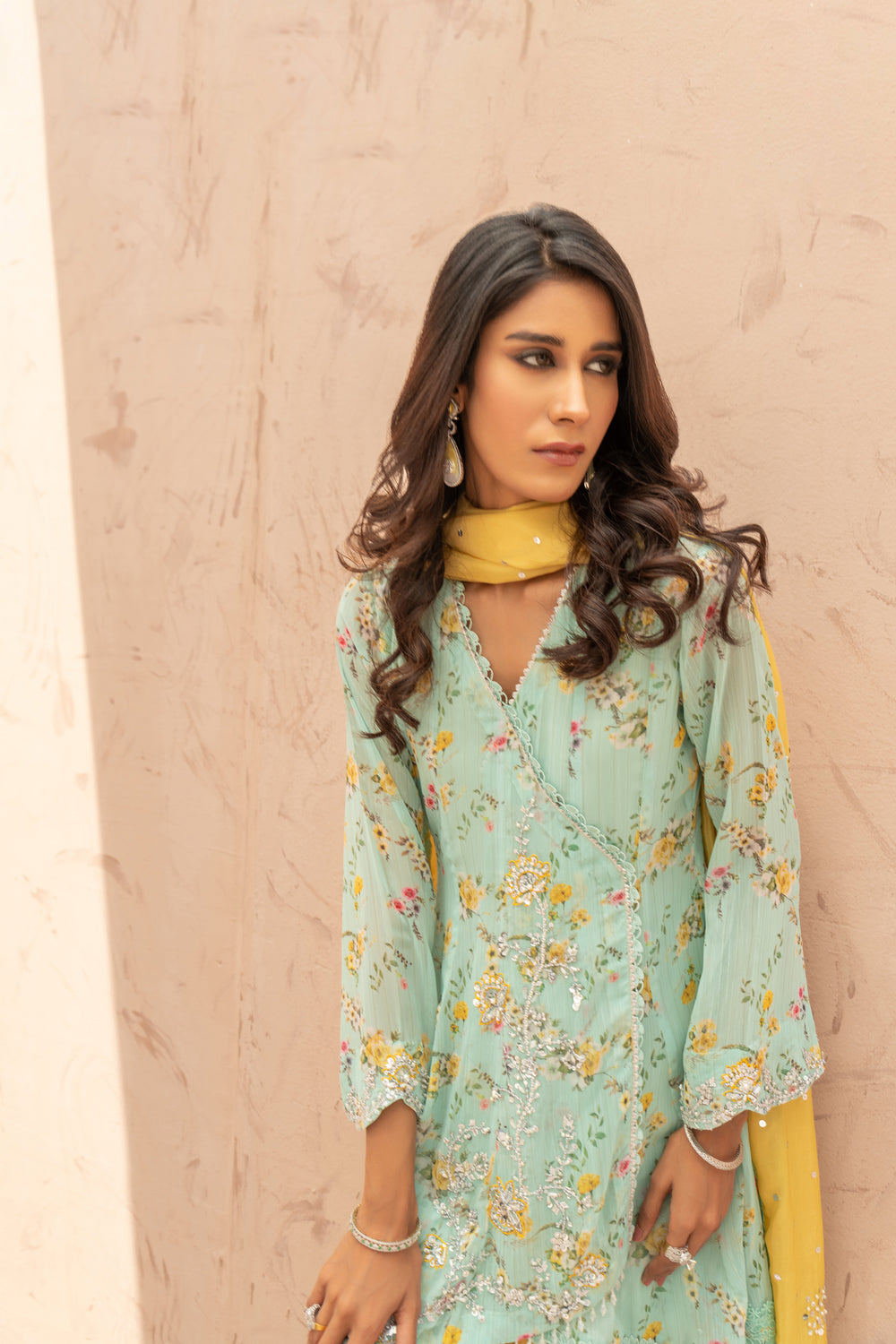 Wahaj M Khan | The Print Story | Ferozi Yellow TPS Peplum - Official Wahaj M Khan stockist in UK - Sakeena London