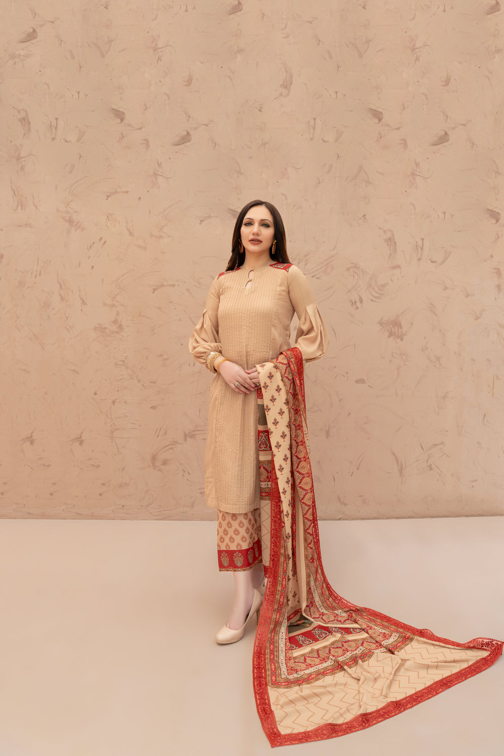 Wahaj M Khan | The Print Story | Ivory Maroon TPS - Official Wahaj M Khan stockist in UK - Sakeena London