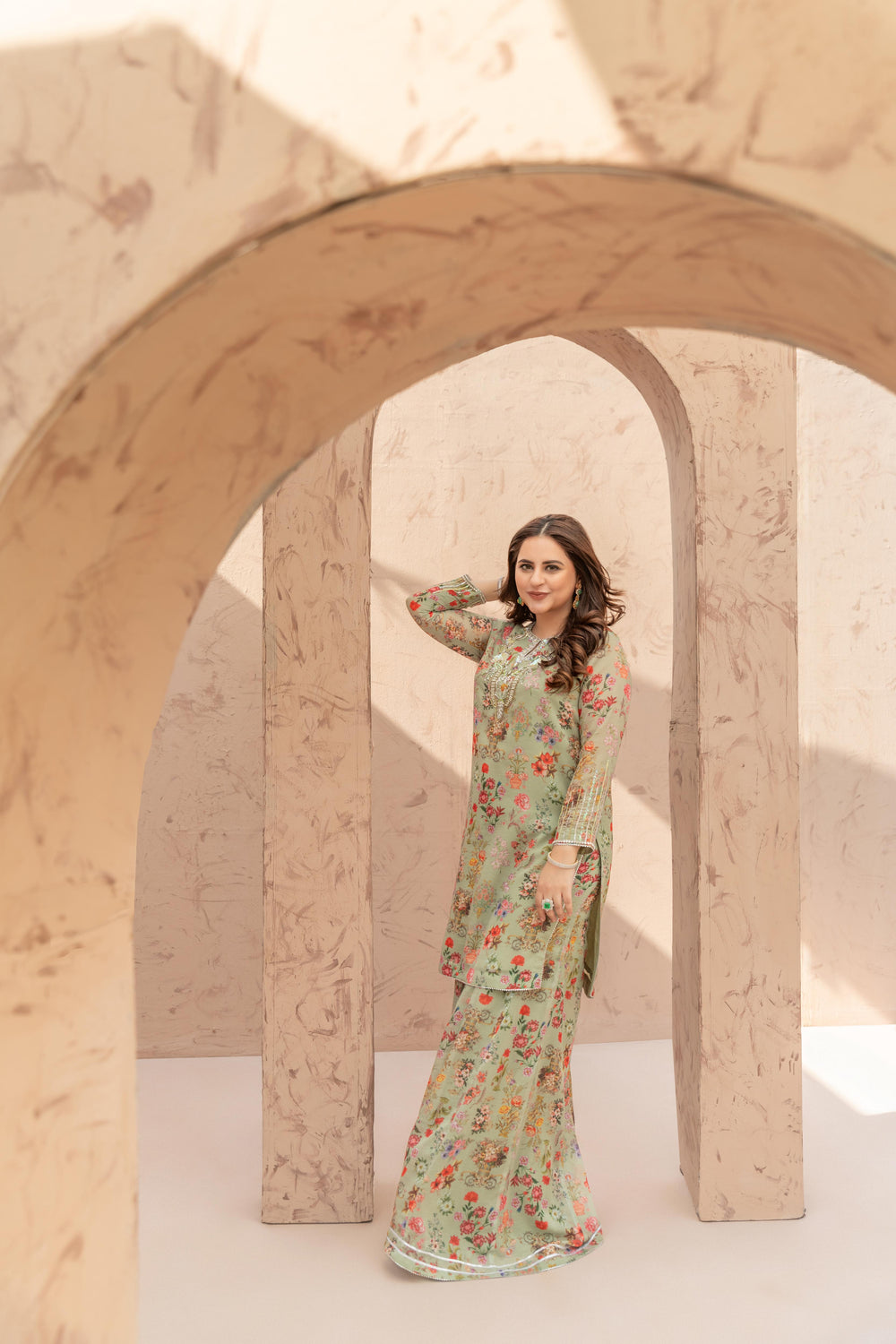 Wahaj M Khan | The Print Story | Sage Green TPS Outfit - Official Wahaj M Khan stockist in UK - Sakeena London