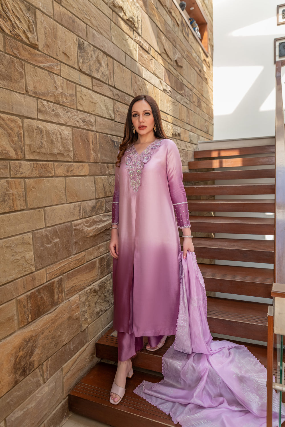 Wahaj M Khan | The Print Story | Purple Shaded Sheesha Outfit - Official Wahaj M Khan stockist in UK - Sakeena London
