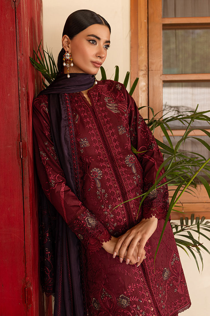 Marjjan | Aangan Embroidered Viscose | PEV-19 B (MEHROON) - Official Marjjan stockist in UK - Sakeena London