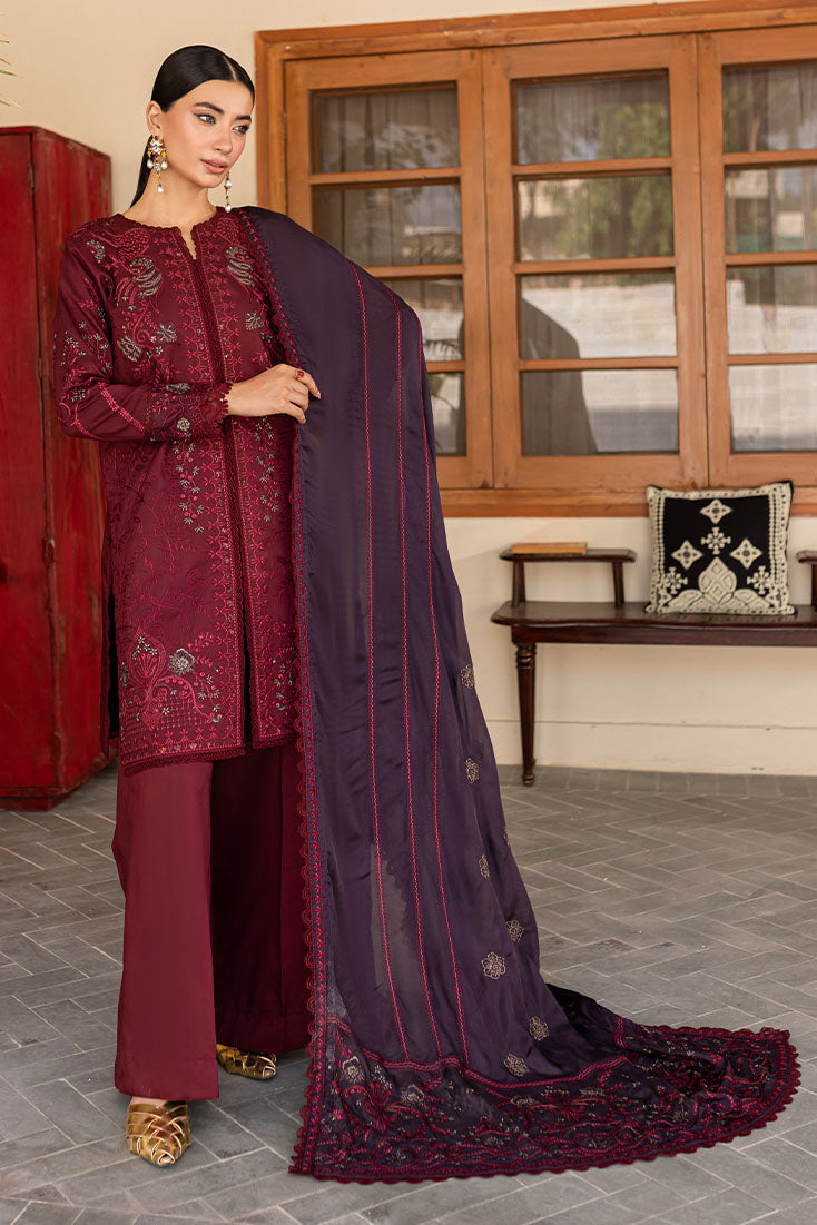 Marjjan | Aangan Embroidered Viscose | PEV-19 B (MEHROON) - Official Marjjan stockist in UK - Sakeena London