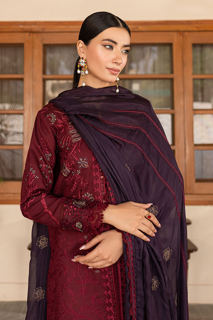 Marjjan | Aangan Embroidered Viscose | PEV-19 B (MEHROON) - Official Marjjan stockist in UK - Sakeena London