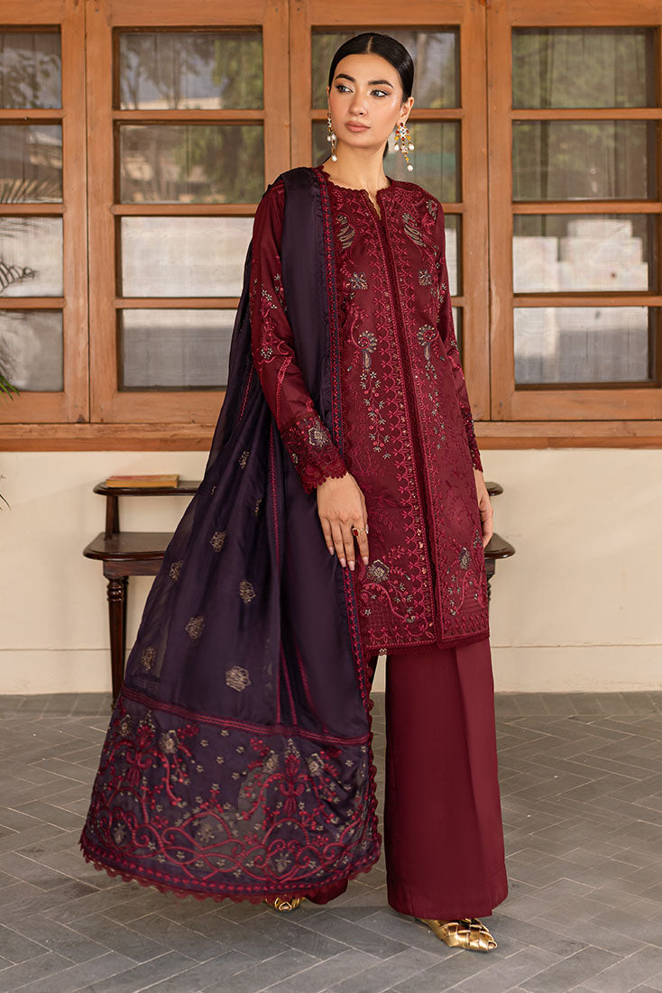 Marjjan | Aangan Embroidered Viscose | PEV-19 B (MEHROON) - Official Marjjan stockist in UK - Sakeena London