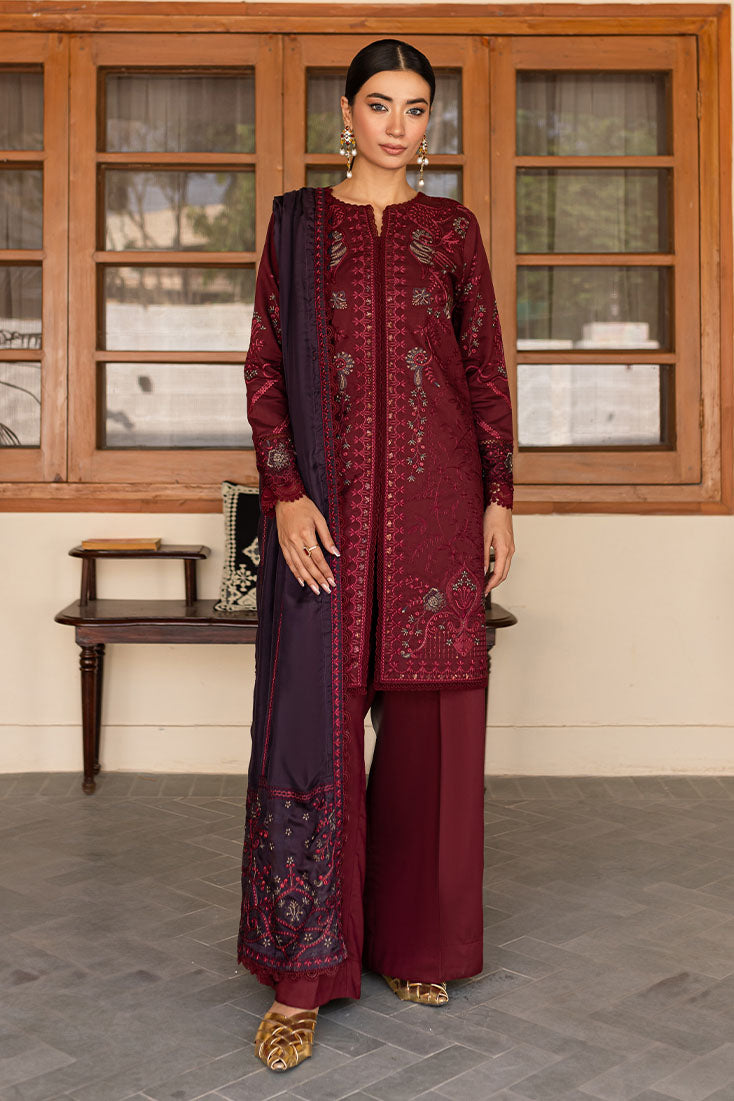 Marjjan | Aangan Embroidered Viscose | PEV-19 B (MEHROON) - Official Marjjan stockist in UK - Sakeena London