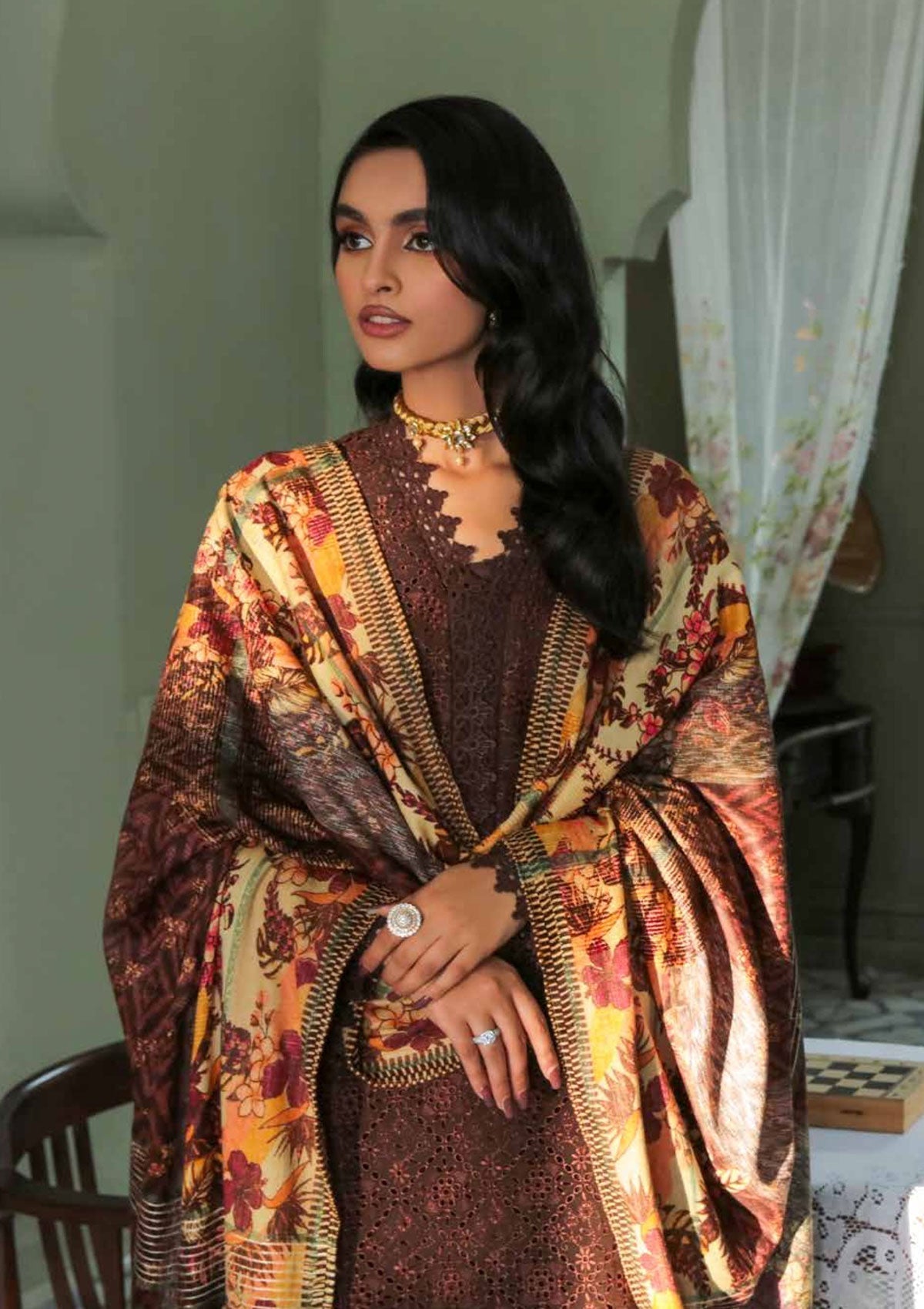 Winter Collection - Nureh - Chikankari - Leather Peach - NEP#12
