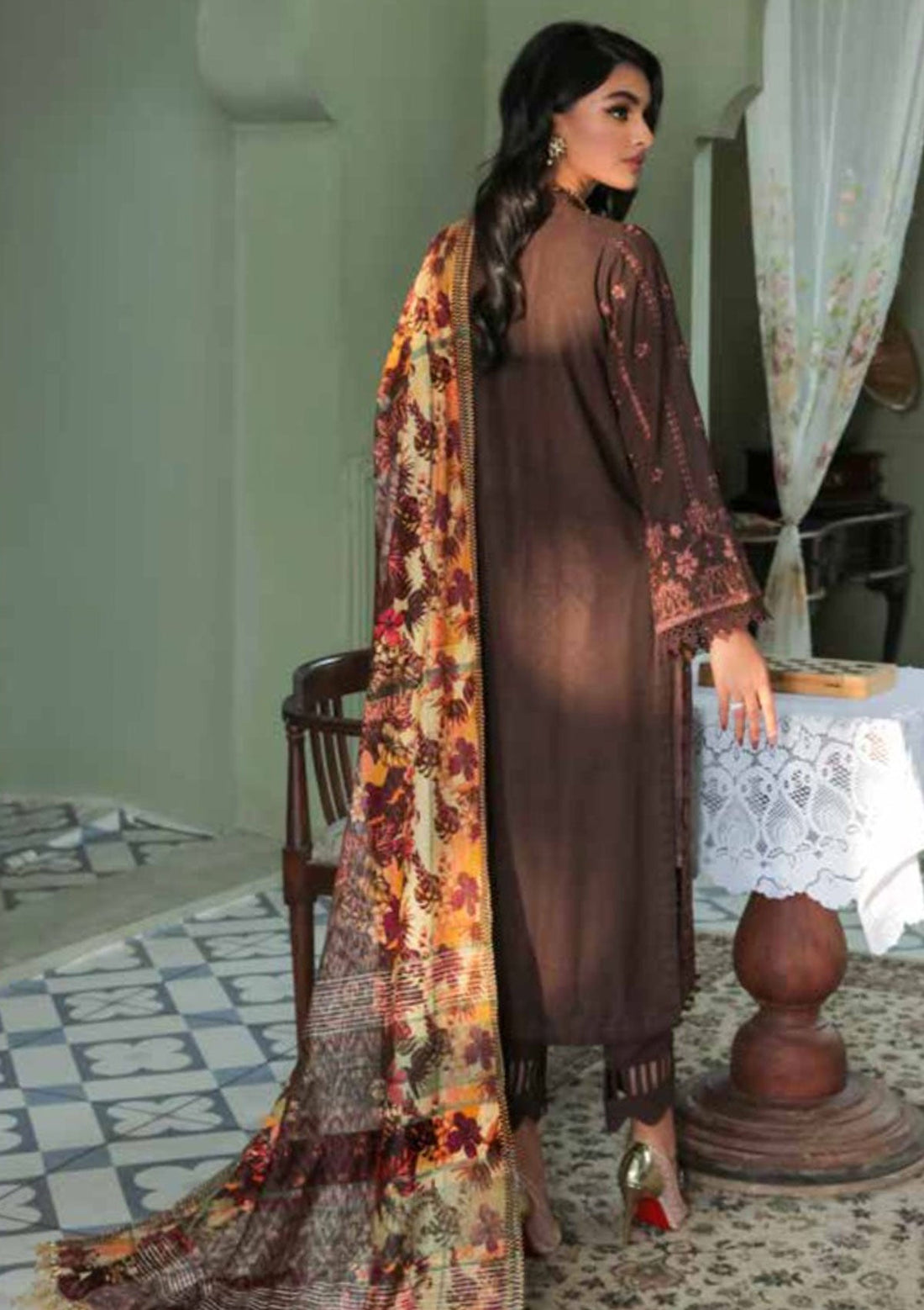 Winter Collection - Nureh - Chikankari - Leather Peach - NEP#12