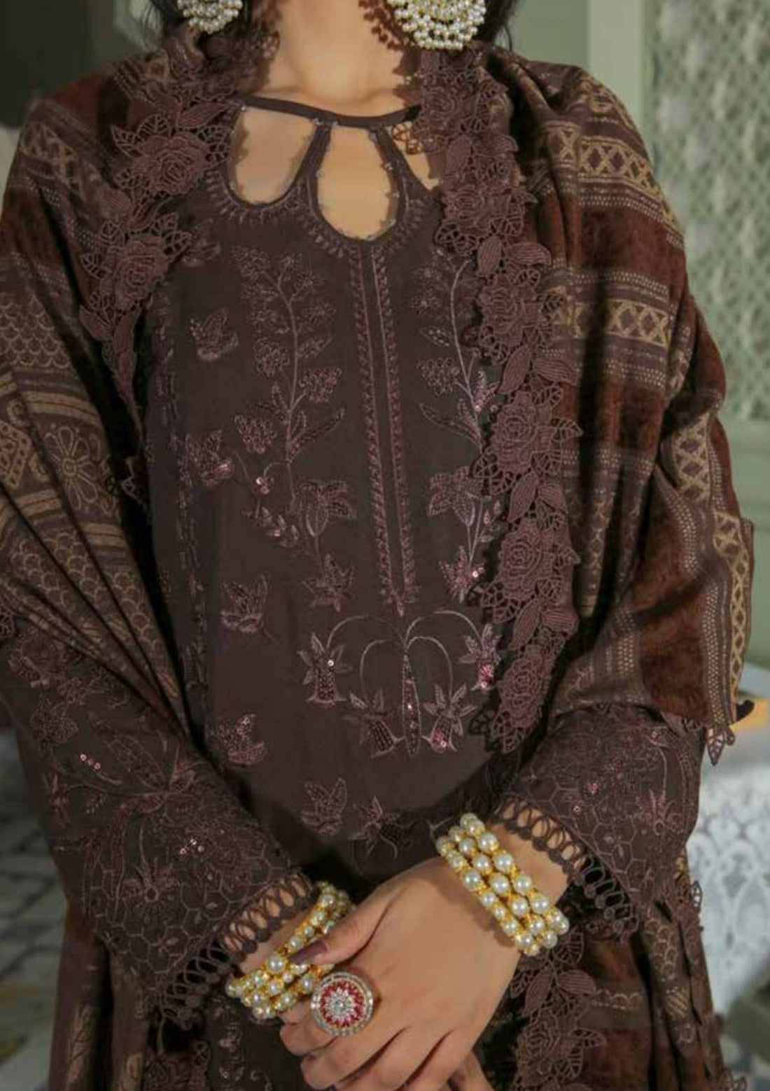 Winter Collection - Nureh - Chikankari - Leather Peach - NEP#15
