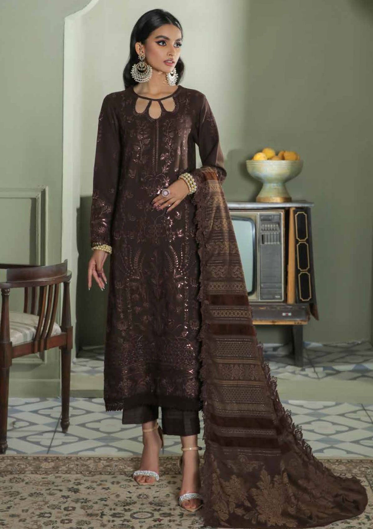Winter Collection - Nureh - Chikankari - Leather Peach - NEP#15