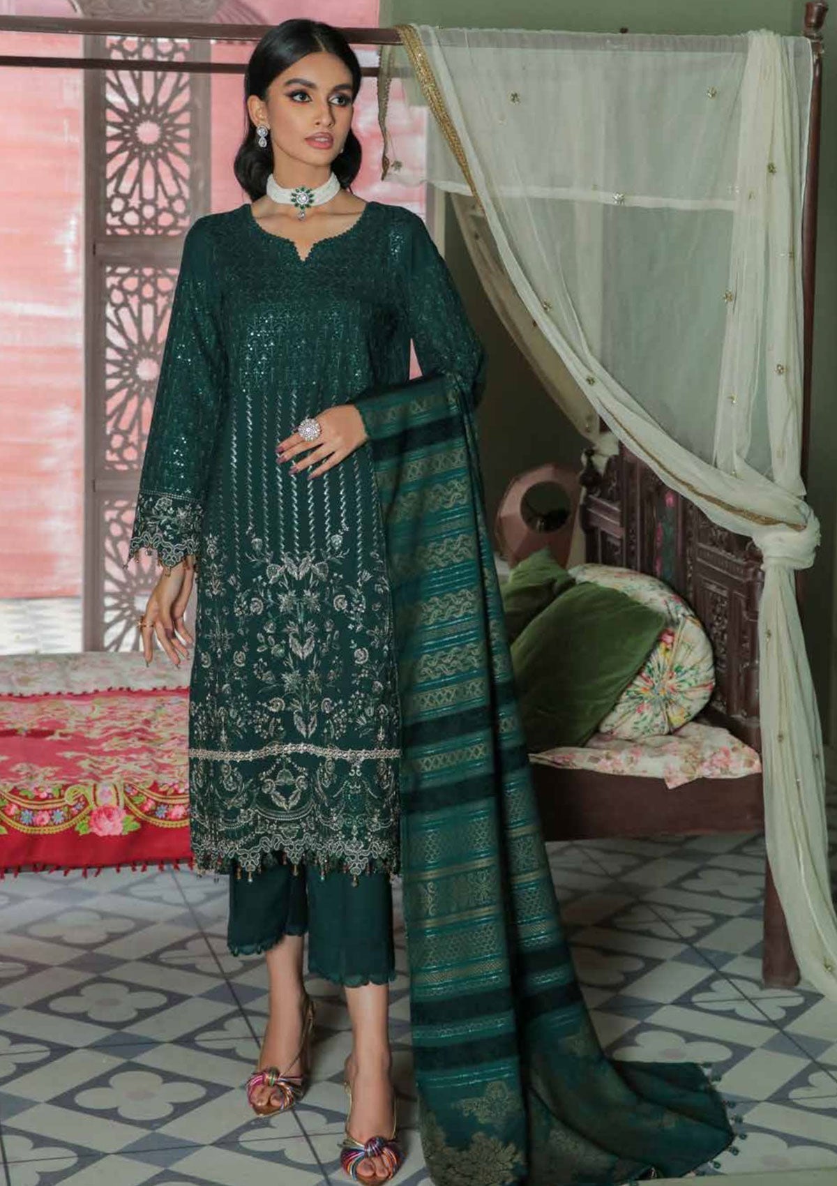 Winter Collection - Nureh - Chikankari - Leather Peach - NEP#16