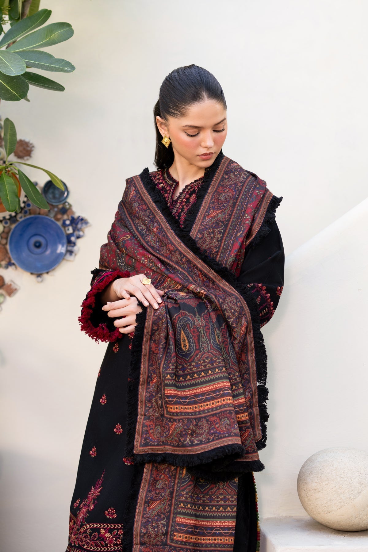 Xenia Formals | Dhoop Kinaray Winter Shawl 24 | SIYAH - Official Xenia Formals stockist in UK - Sakeena London