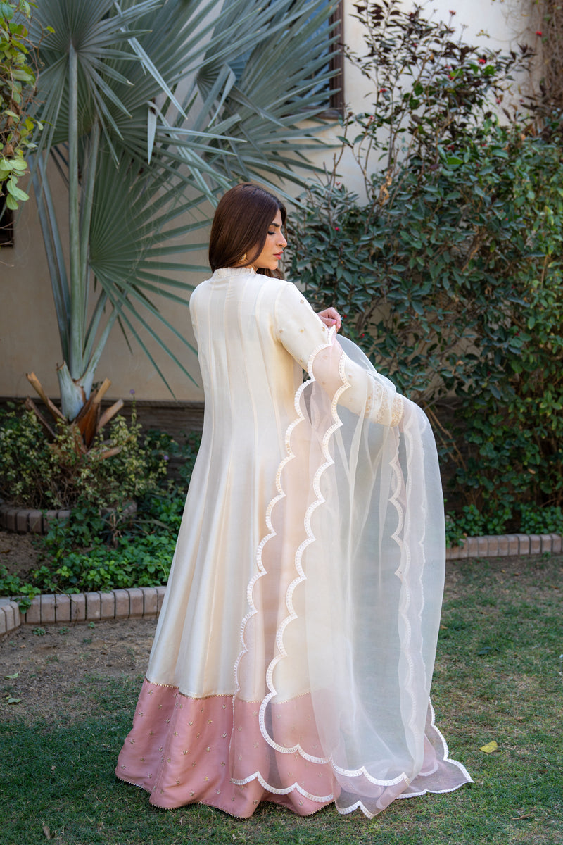 Wahaj M Khan | Pari Collection | Ivory Rawsilk Anarkali - Official Wahaj M Khan stockist in UK - Sakeena London