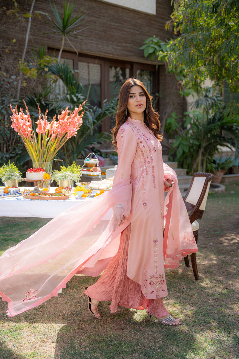 Wahaj M Khan | Pari Collection | Peach pink Pari Outfit - Official Wahaj M Khan stockist in UK - Sakeena London