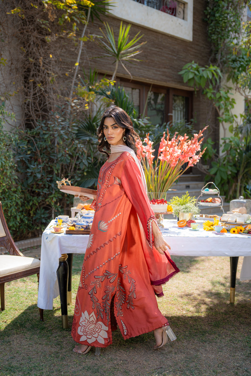 Wahaj M Khan | Pari Collection | Rust Maroon Kaftan Pari Outfit - Official Wahaj M Khan stockist in UK - Sakeena London