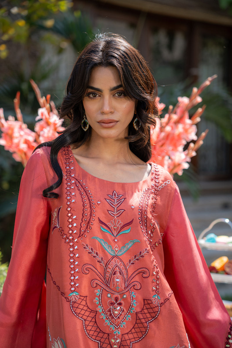 Wahaj M Khan | Pari Collection | Rust Maroon Kaftan Pari Outfit - Official Wahaj M Khan stockist in UK - Sakeena London