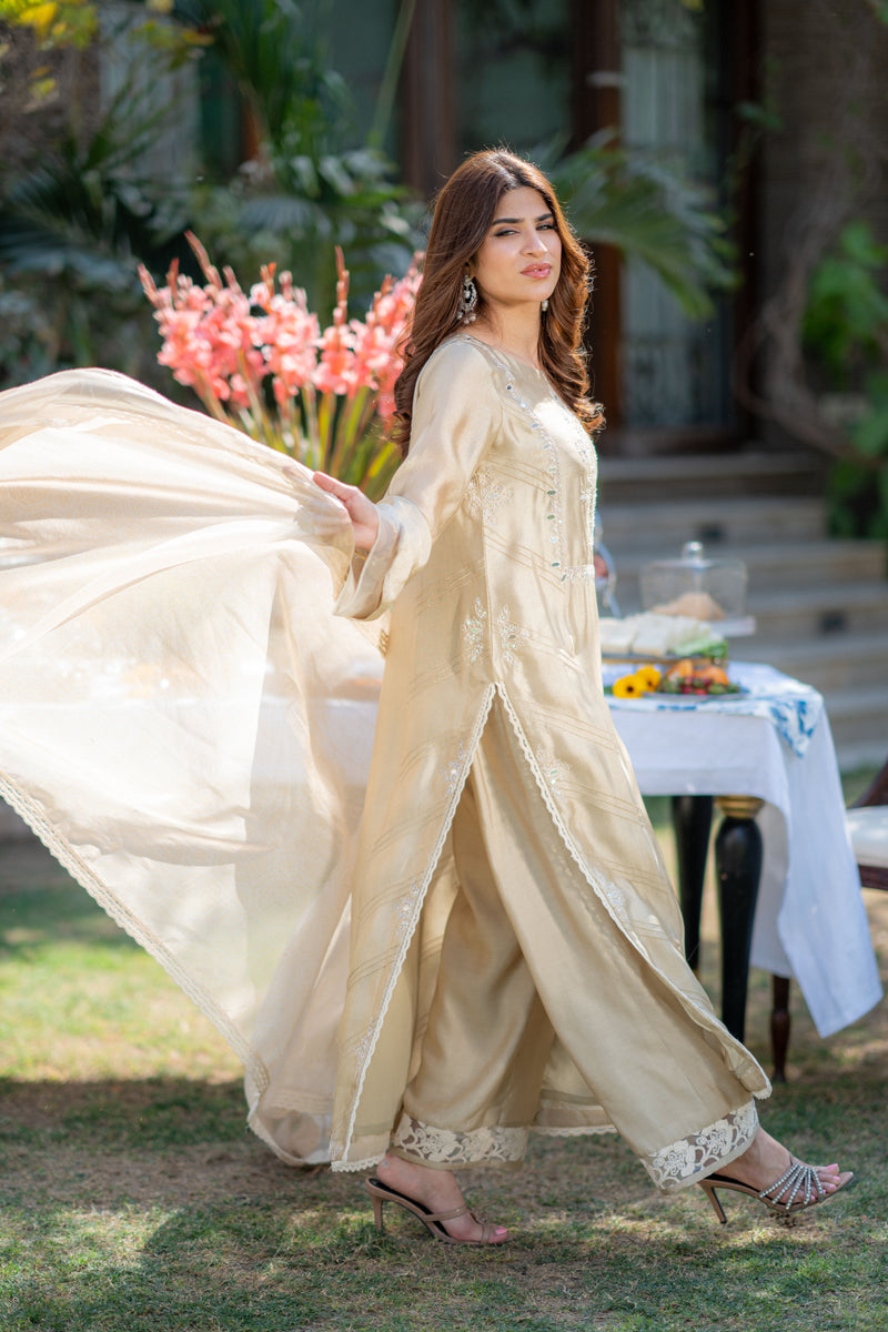 Wahaj M Khan | Pari Collection | Ivory biege Pari Outfit - Official Wahaj M Khan stockist in UK - Sakeena London