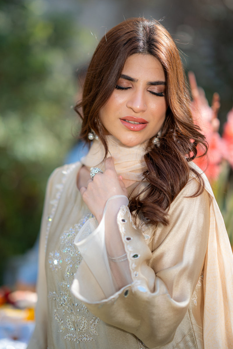 Wahaj M Khan | Pari Collection | Ivory biege Pari Outfit - Official Wahaj M Khan stockist in UK - Sakeena London