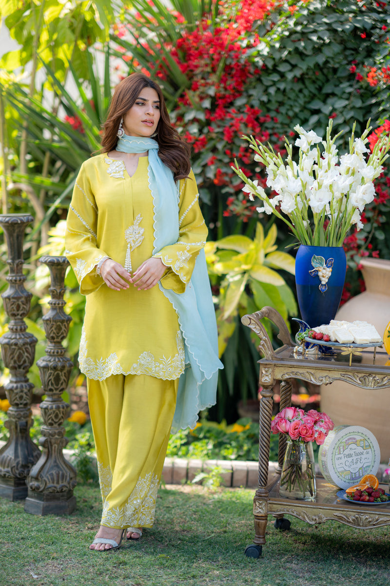 Wahaj M Khan | Pari Collection | Yellow Sheesha Pari Outfit - Official Wahaj M Khan stockist in UK - Sakeena London