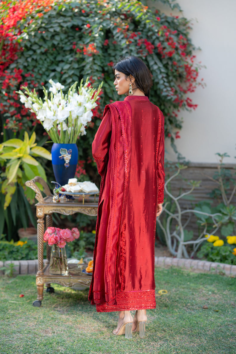 Wahaj M Khan | Pari Collection | Red Pari Sheesha Outfit - Official Wahaj M Khan stockist in UK - Sakeena London