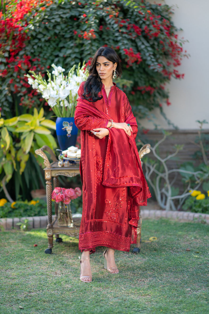 Wahaj M Khan | Pari Collection | Red Pari Sheesha Outfit - Official Wahaj M Khan stockist in UK - Sakeena London