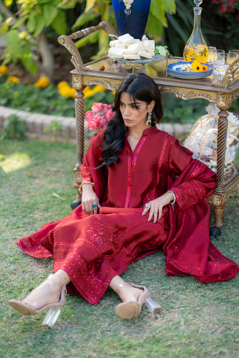 Wahaj M Khan | Pari Collection | Red Pari Sheesha Outfit - Official Wahaj M Khan stockist in UK - Sakeena London