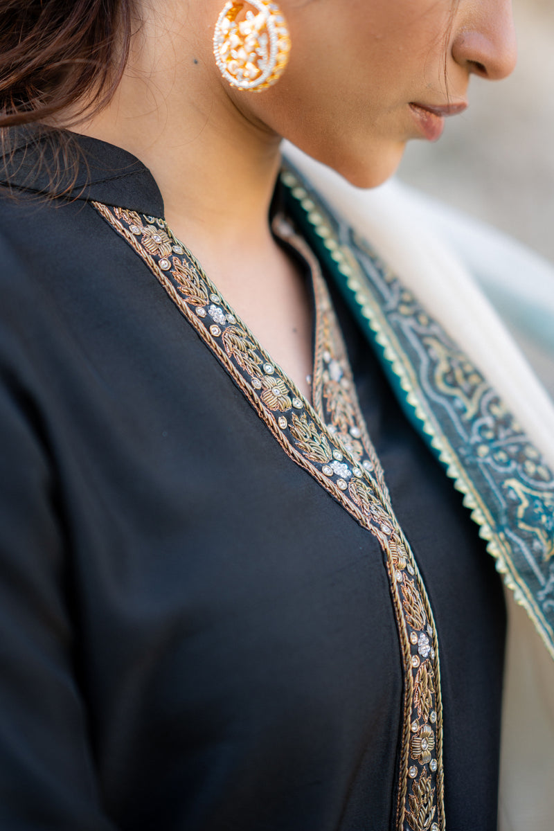 Wahaj M Khan | Pari Collection | Black Turquoise Pari Outfit - Official Wahaj M Khan stockist in UK - Sakeena London
