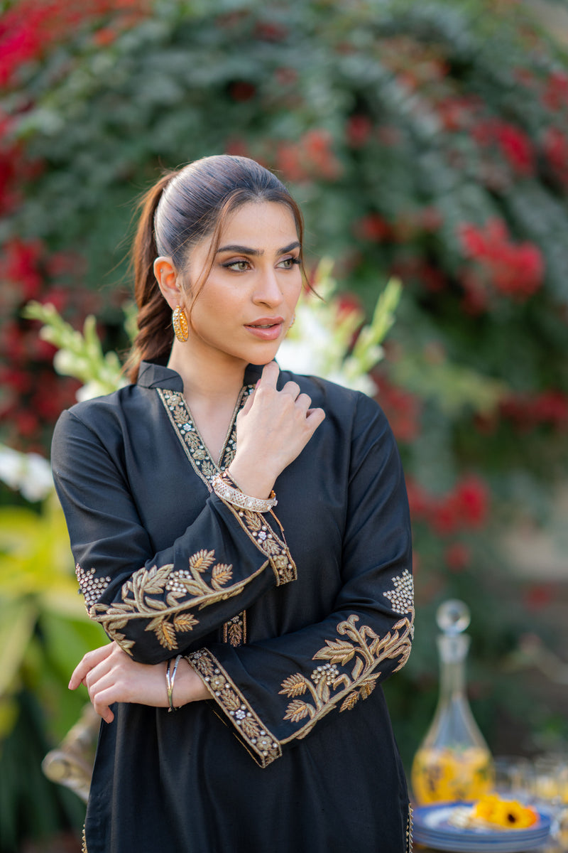 Wahaj M Khan | Pari Collection | Black Turquoise Pari Outfit - Official Wahaj M Khan stockist in UK - Sakeena London