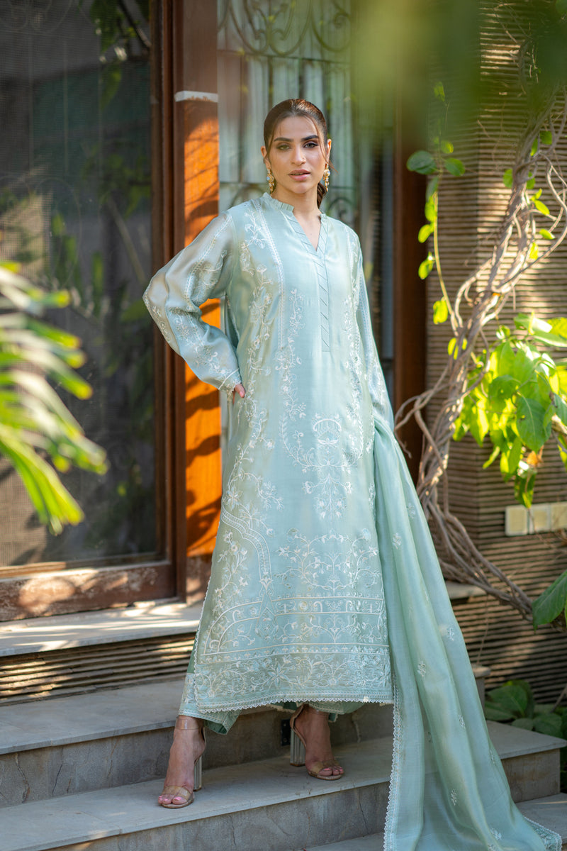 Wahaj M Khan | Pari Collection | Mint Sheesha Pari Set - Official Wahaj M Khan stockist in UK - Sakeena London