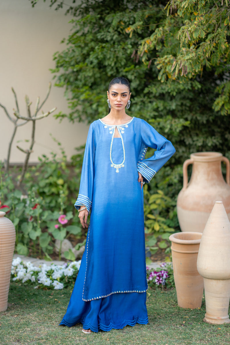 Wahaj M Khan | Pari Collection | Blue Shaded Sheesha Outfit - Official Wahaj M Khan stockist in UK - Sakeena London