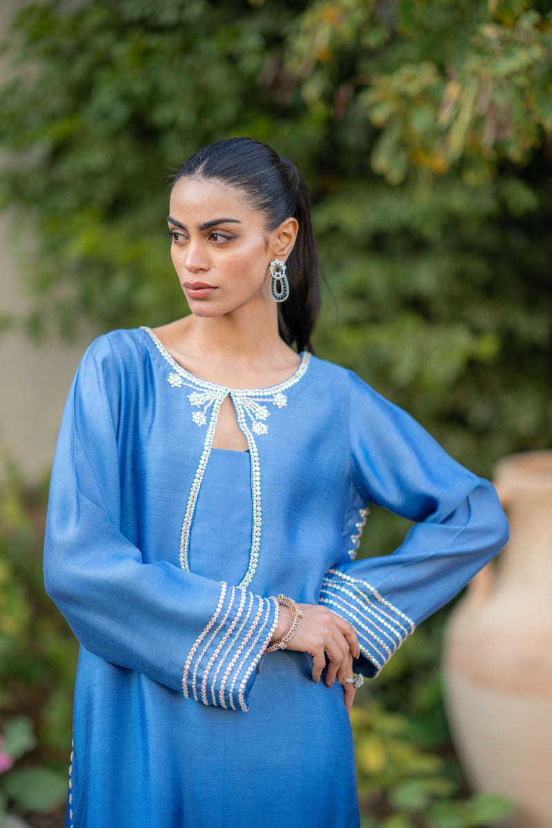 Wahaj M Khan | Pari Collection | Blue Shaded Sheesha Outfit - Official Wahaj M Khan stockist in UK - Sakeena London