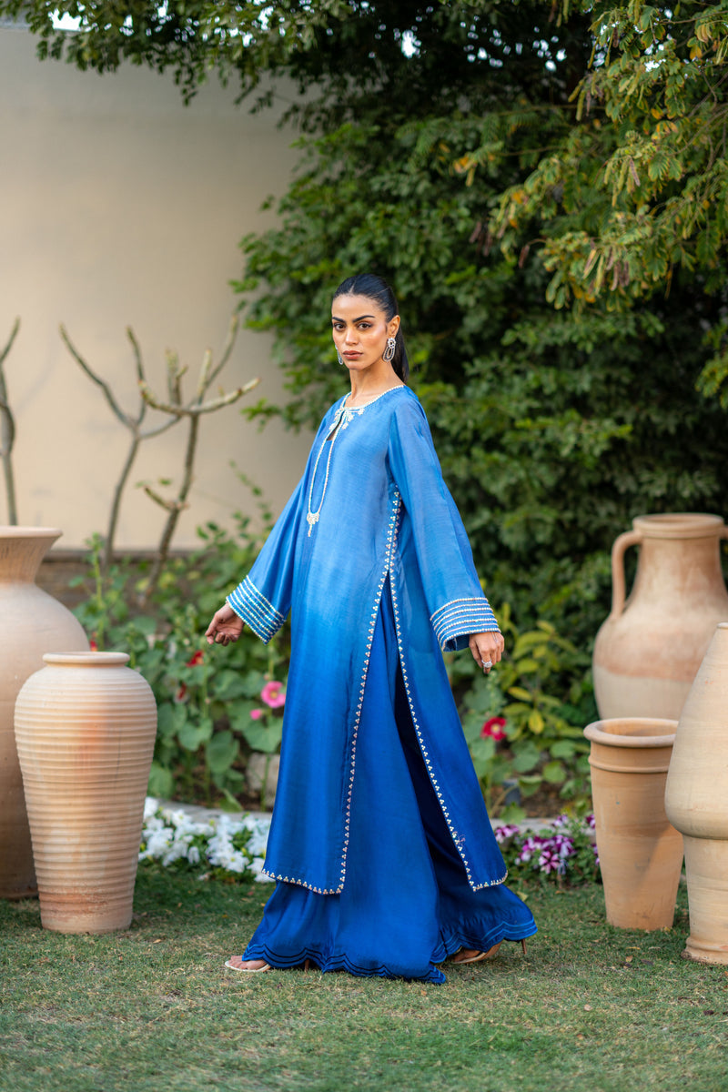 Wahaj M Khan | Pari Collection | Blue Shaded Sheesha Outfit - Official Wahaj M Khan stockist in UK - Sakeena London
