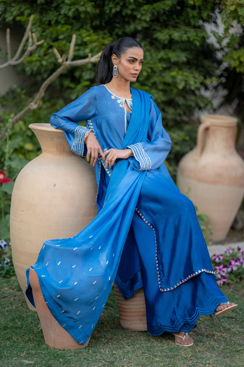 Wahaj M Khan | Pari Collection | Blue Shaded Sheesha Outfit - Official Wahaj M Khan stockist in UK - Sakeena London