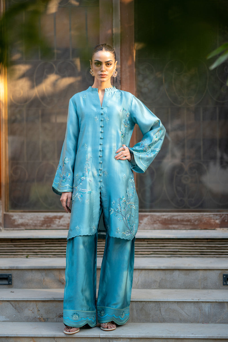 Wahaj M Khan | Pari Collection | Blue Grey Pari Outfit - Official Wahaj M Khan stockist in UK - Sakeena London