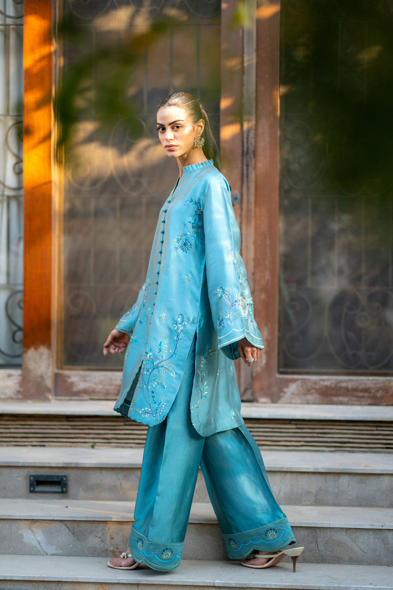 Wahaj M Khan | Pari Collection | Blue Grey Pari Outfit - Official Wahaj M Khan stockist in UK - Sakeena London