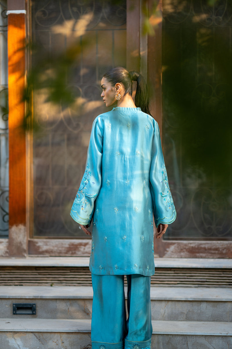 Wahaj M Khan | Pari Collection | Blue Grey Pari Outfit - Official Wahaj M Khan stockist in UK - Sakeena London
