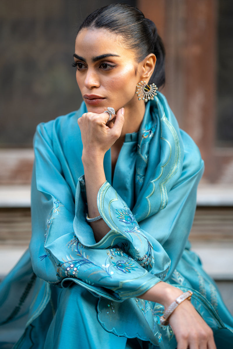 Wahaj M Khan | Pari Collection | Blue Grey Pari Outfit - Official Wahaj M Khan stockist in UK - Sakeena London