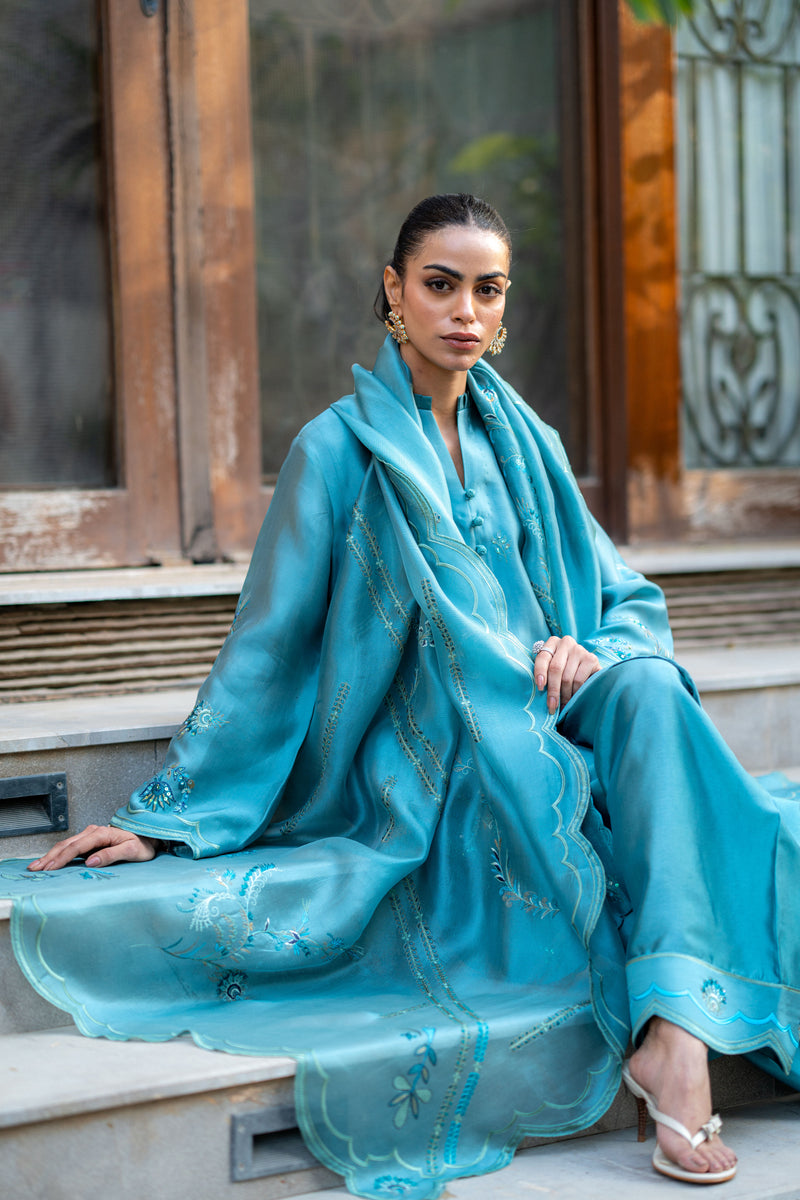 Wahaj M Khan | Pari Collection | Blue Grey Pari Outfit - Official Wahaj M Khan stockist in UK - Sakeena London