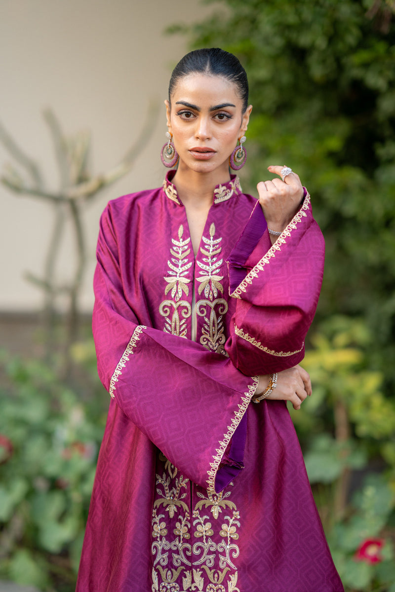 Wahaj M Khan | Pari Collection | Magenta cape Pari Outfit - Official Wahaj M Khan stockist in UK - Sakeena London