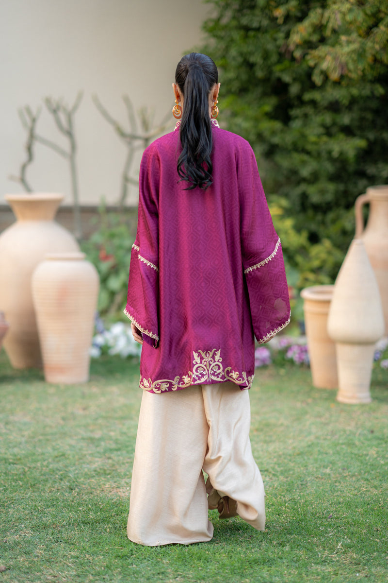 Wahaj M Khan | Pari Collection | Magenta cape Pari Outfit - Official Wahaj M Khan stockist in UK - Sakeena London