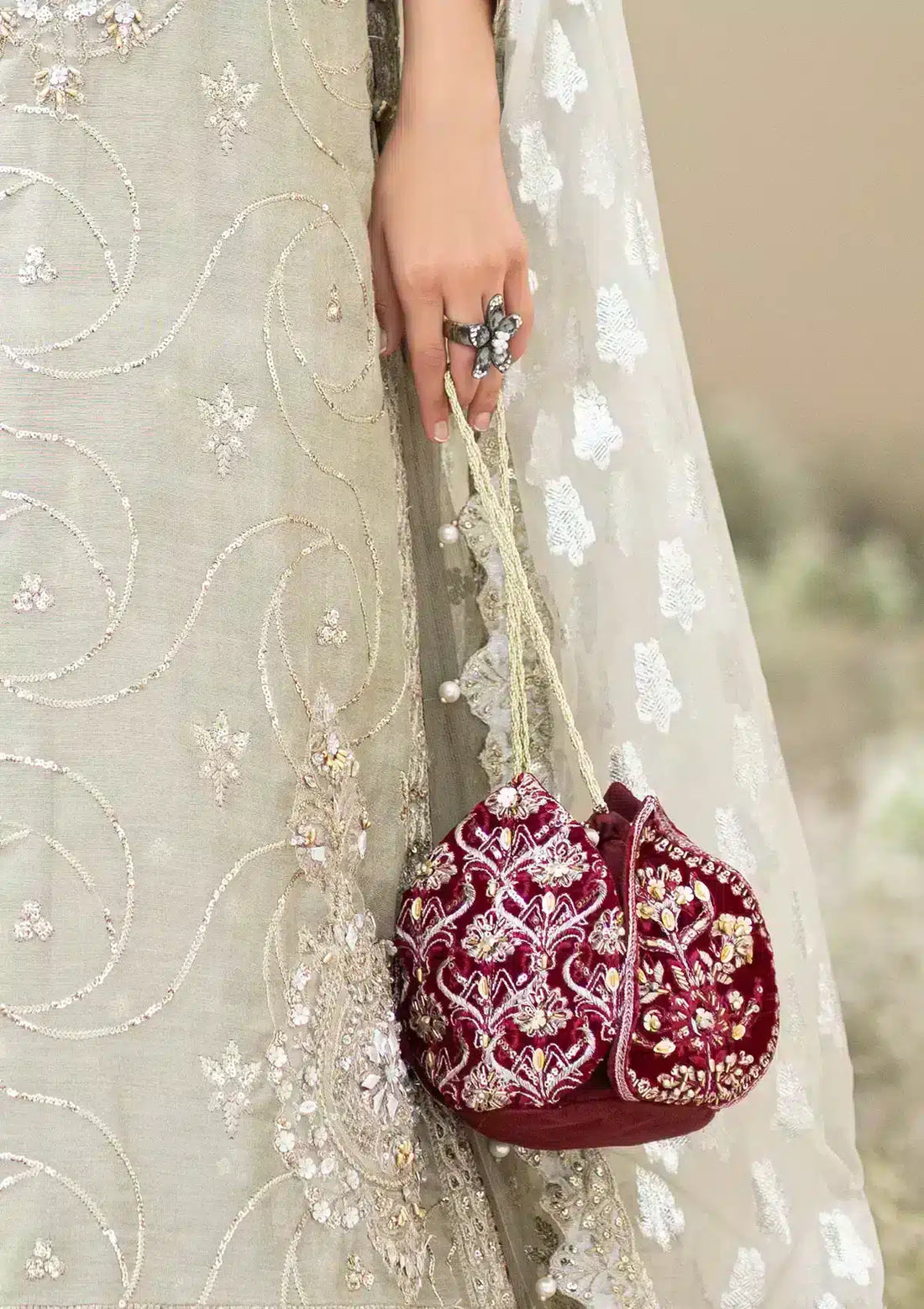 MAROON VELVET POTLI - Official Sakeena London Ltd. stockist in UK - Sakeena London