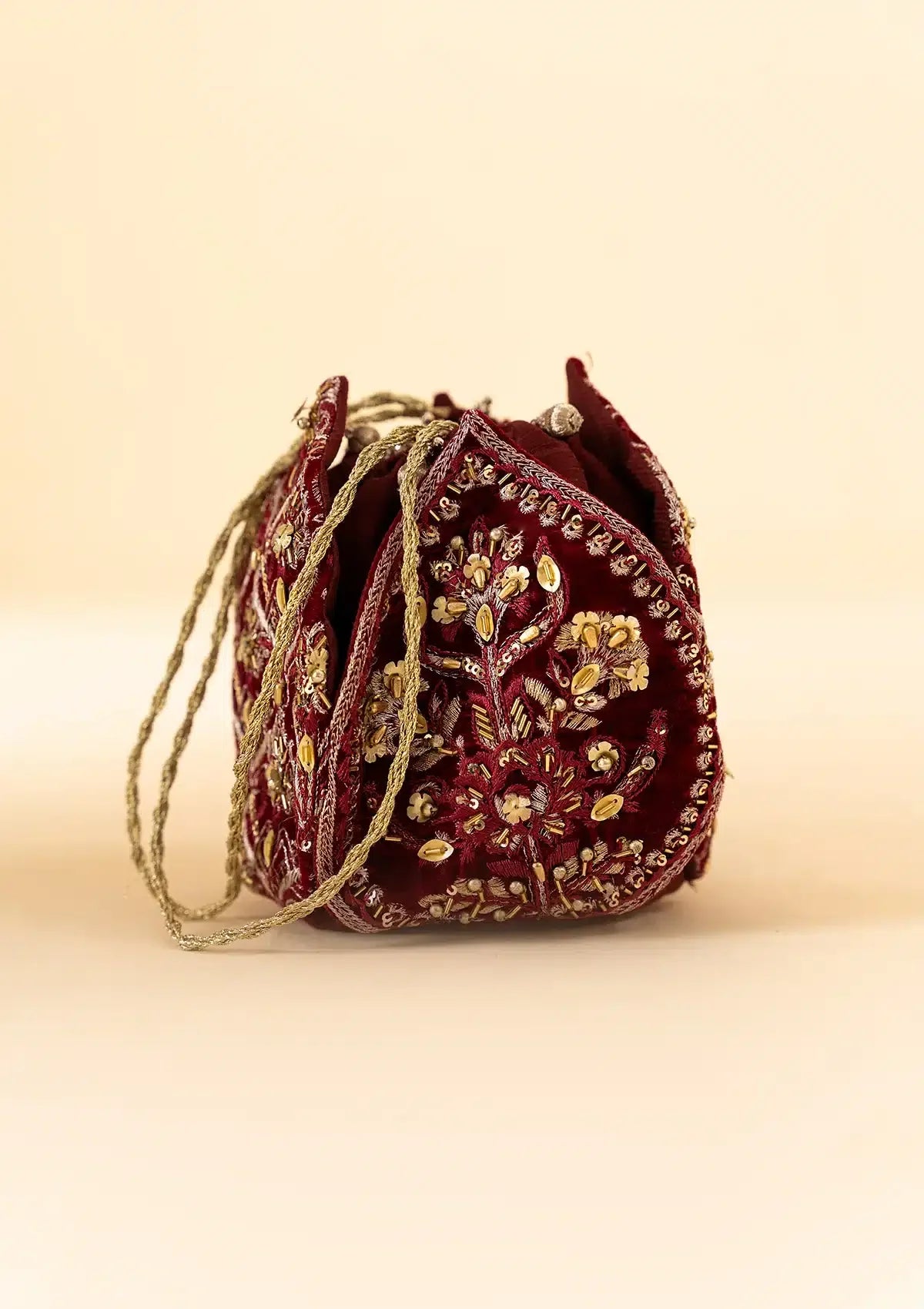 MAROON VELVET POTLI - Official Sakeena London Ltd. stockist in UK - Sakeena London