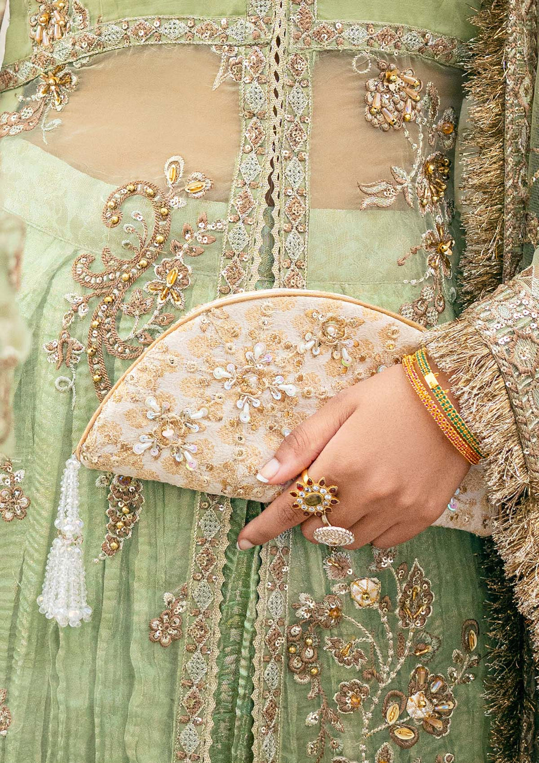 AIK Beige Jamawar Clutch - Official Sakeena London Ltd. stockist in UK - Sakeena London