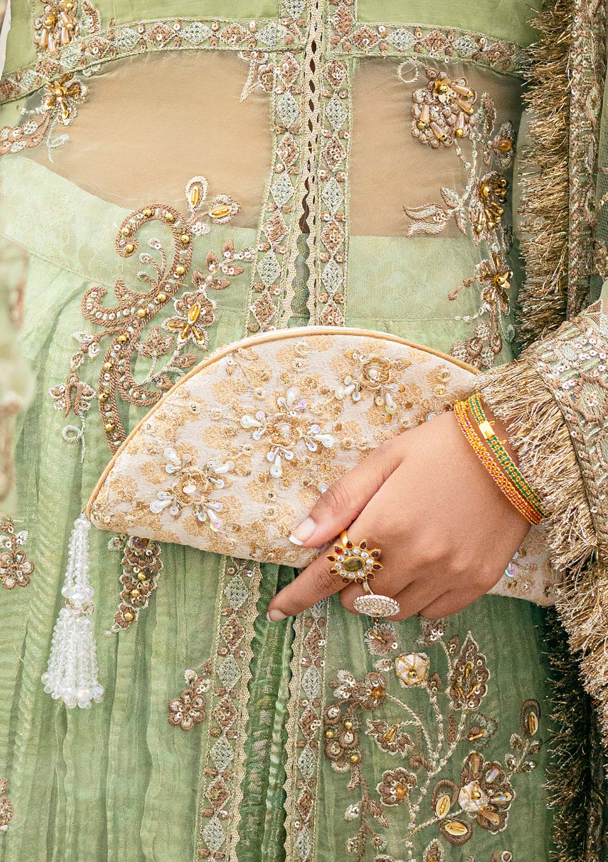 AIK Beige Jamawar Clutch - Official Sakeena London Ltd. stockist in UK - Sakeena London