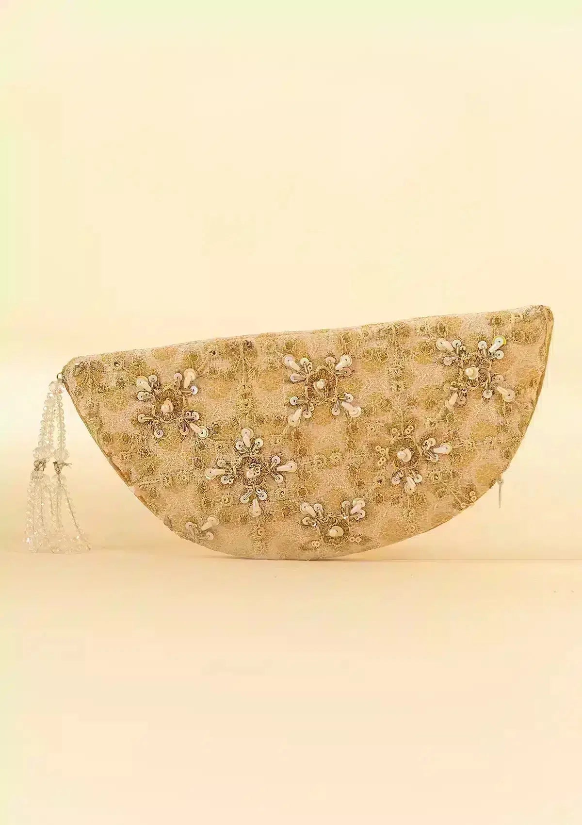 AIK Beige Jamawar Clutch - Official Sakeena London Ltd. stockist in UK - Sakeena London