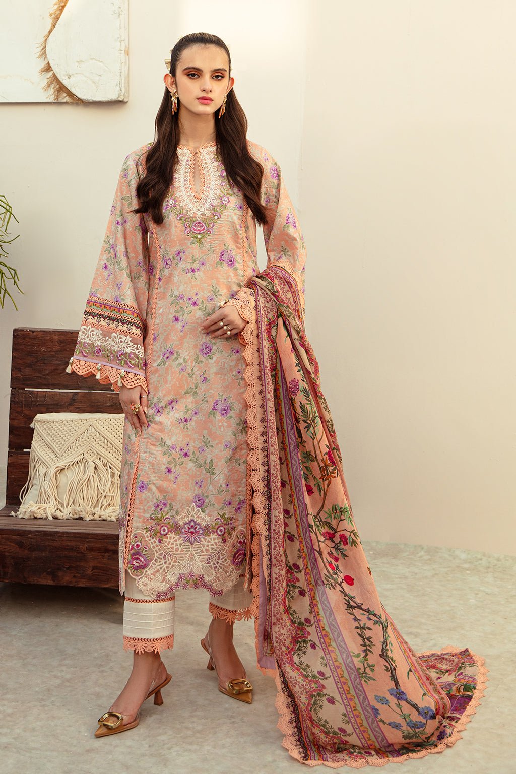 AJR Couture | Alif Affordable Lawn 24 | CORAL BLUSH - Official AJR Couture stockist in UK - Sakeena London