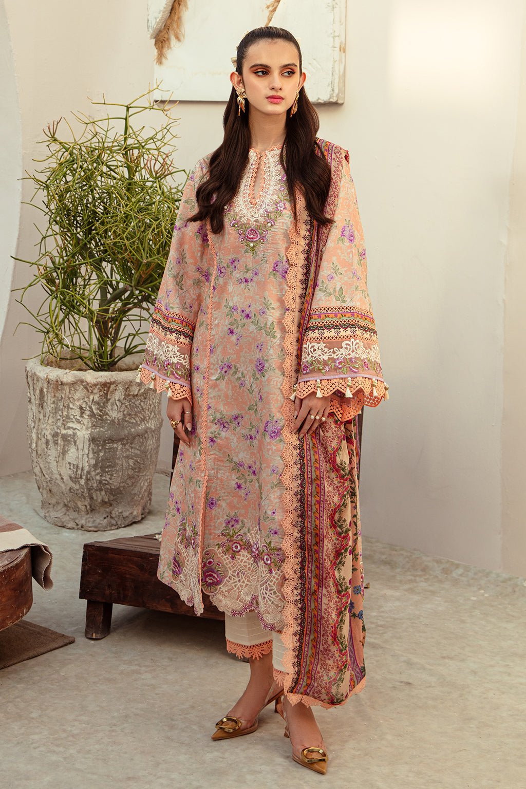 AJR Couture | Alif Affordable Lawn 24 | CORAL BLUSH - Official AJR Couture stockist in UK - Sakeena London
