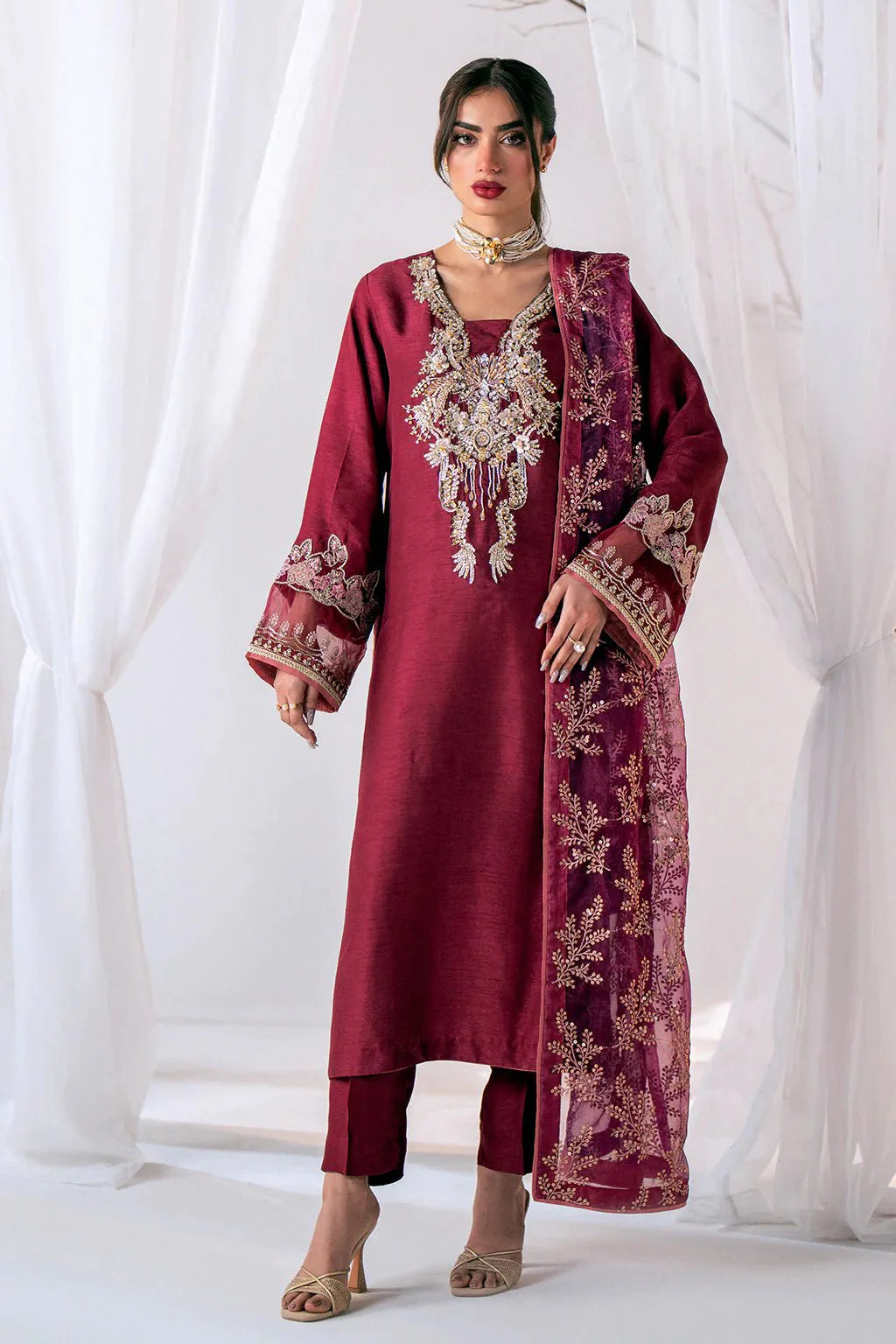 Ajr Couture | Luxe Pret Eid Drop | Scarlet - Official AJR Couture stockist in UK - Sakeena London