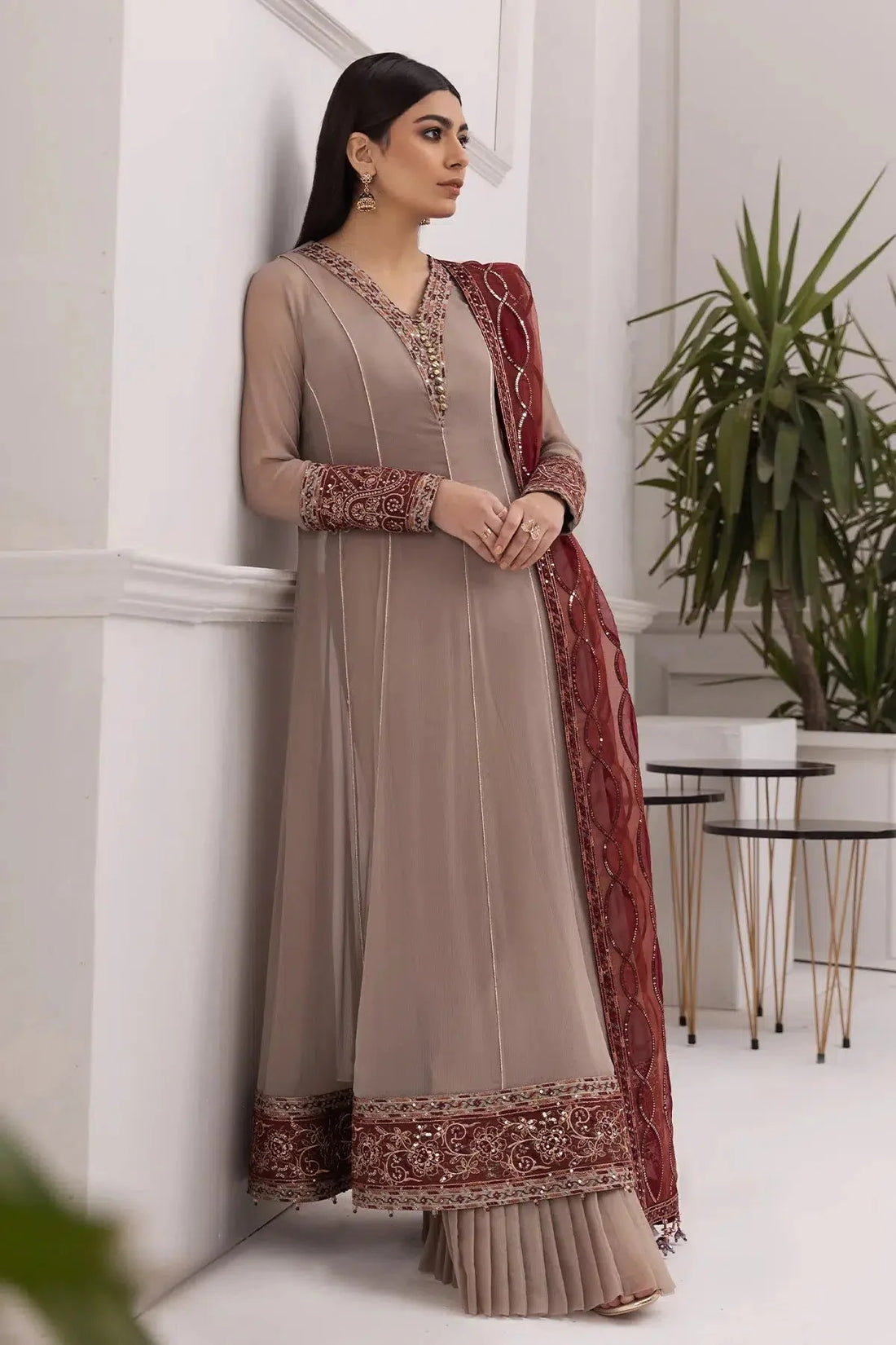 Alizeh | Formals Collection | Beige Dress 3 piece - RTW1010 - Official Alizeh stockist in UK - Sakeena London