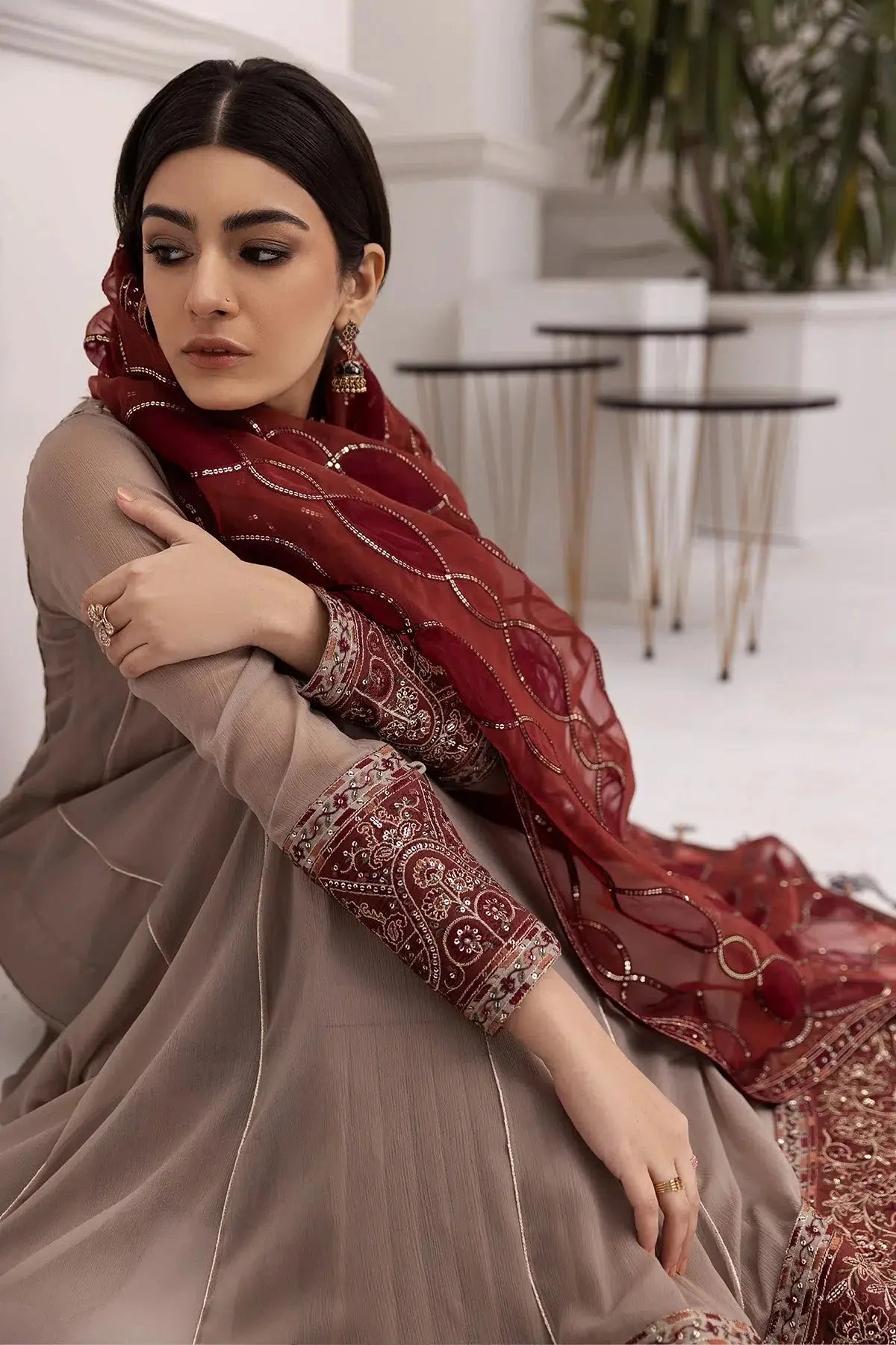 Alizeh | Formals Collection | Beige Dress 3 piece - RTW1010 - Official Alizeh stockist in UK - Sakeena London